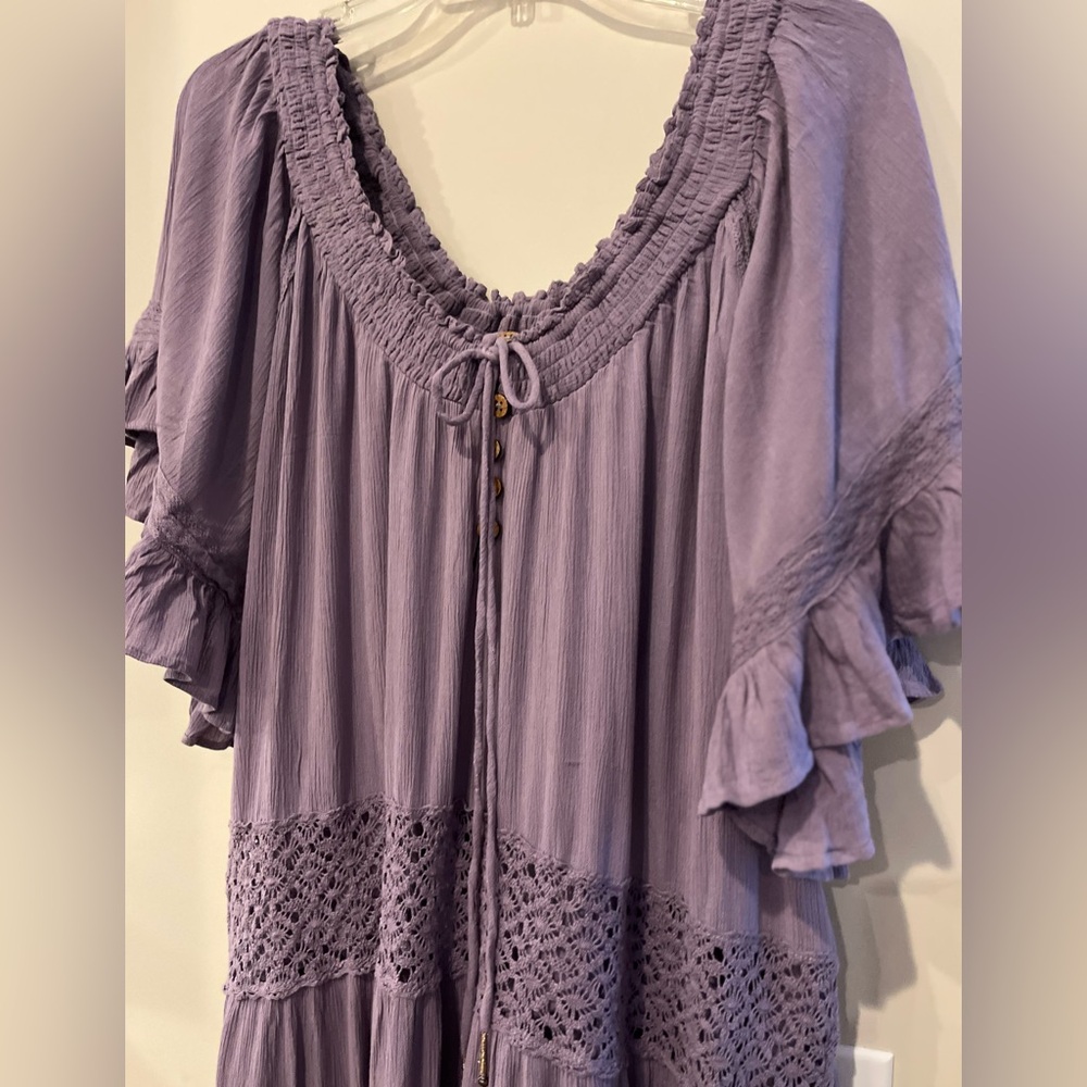 Free People Dream On Crochet Lace Maxi Dress Petrified Wood Gray Purple - Picture 8 of 14